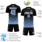 Custom Black Light Blue-White Gradient Line Sublimation Soccer Uniform Jersey
