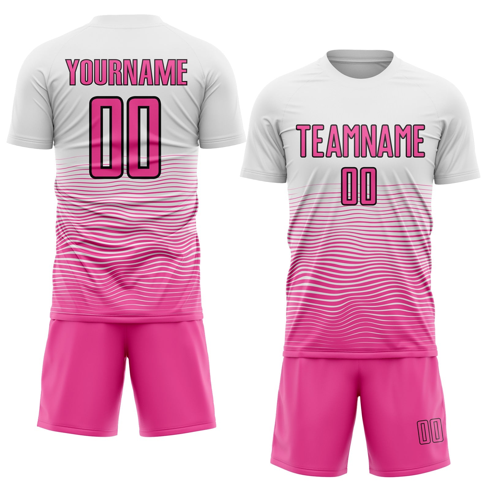 Custom White Pink-Black Gradient Line Sublimation Soccer Uniform Jersey