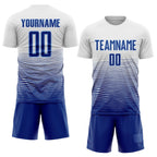 Custom White Royal-Light Blue Gradient Line Sublimation Soccer Uniform Jersey