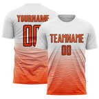 Custom White Orange-Black Gradient Line Sublimation Soccer Uniform Jersey