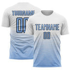 Custom White Light Blue-Black Gradient Line Sublimation Soccer Uniform Jersey