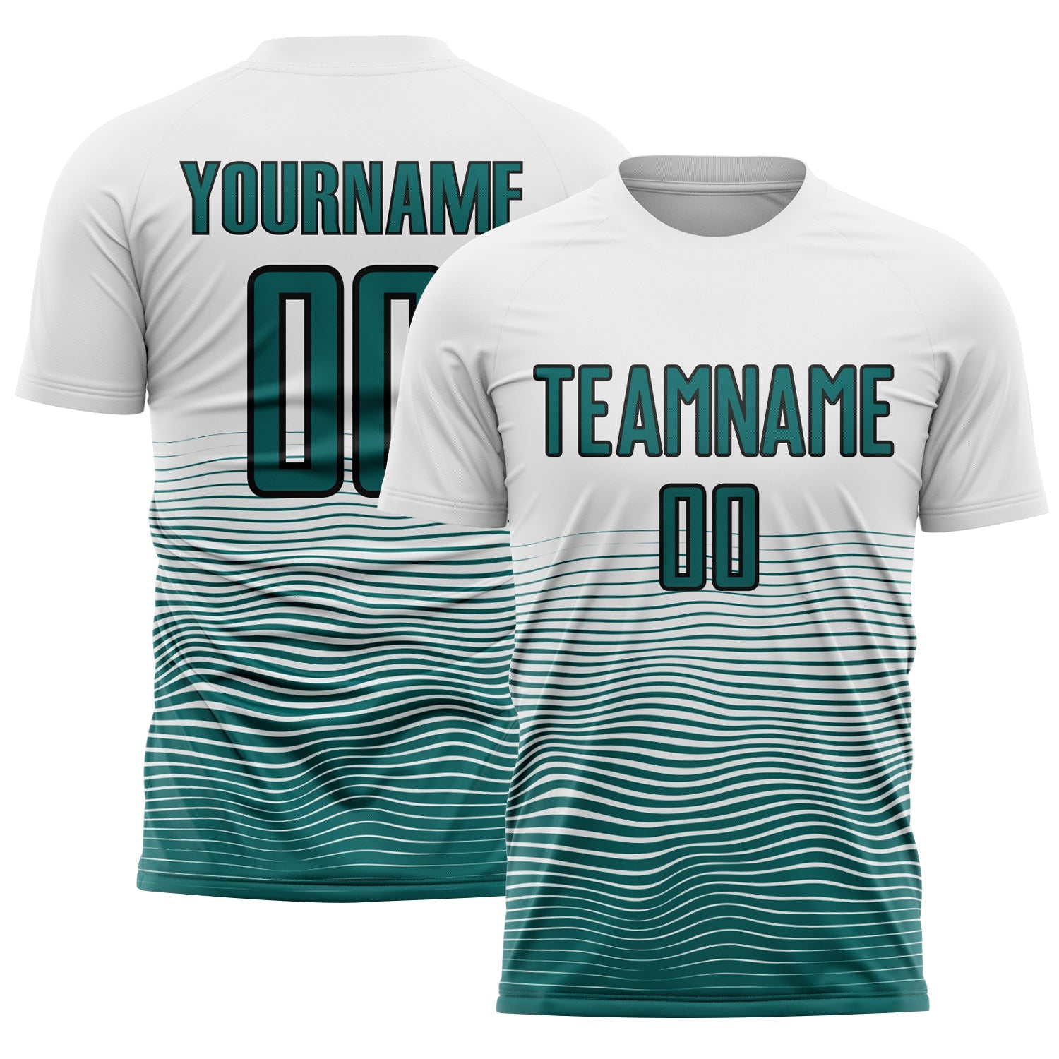 Custom White Teal-Black Gradient Line Sublimation Soccer Uniform Jersey