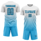 Custom White Sky Blue-Black Gradient Line Sublimation Soccer Uniform Jersey