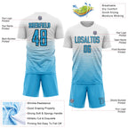 Custom White Sky Blue-Black Gradient Line Sublimation Soccer Uniform Jersey