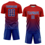 Custom Red Royal-White Gradient Line Sublimation Soccer Uniform Jersey