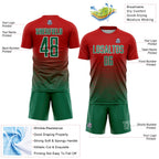 Custom Red Kelly Green-White Gradient Line Sublimation Soccer Uniform Jersey