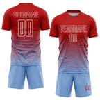 Custom Red Light Blue-White Gradient Line Sublimation Soccer Uniform Jersey