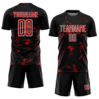 Custom Black Red-White Abstract Liquid Sublimation Soccer Uniform Jersey