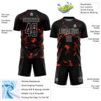 Custom Black Orange-White Abstract Liquid Sublimation Soccer Uniform Jersey