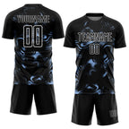 Custom Black Light Blue-White Abstract Liquid Sublimation Soccer Uniform Jersey