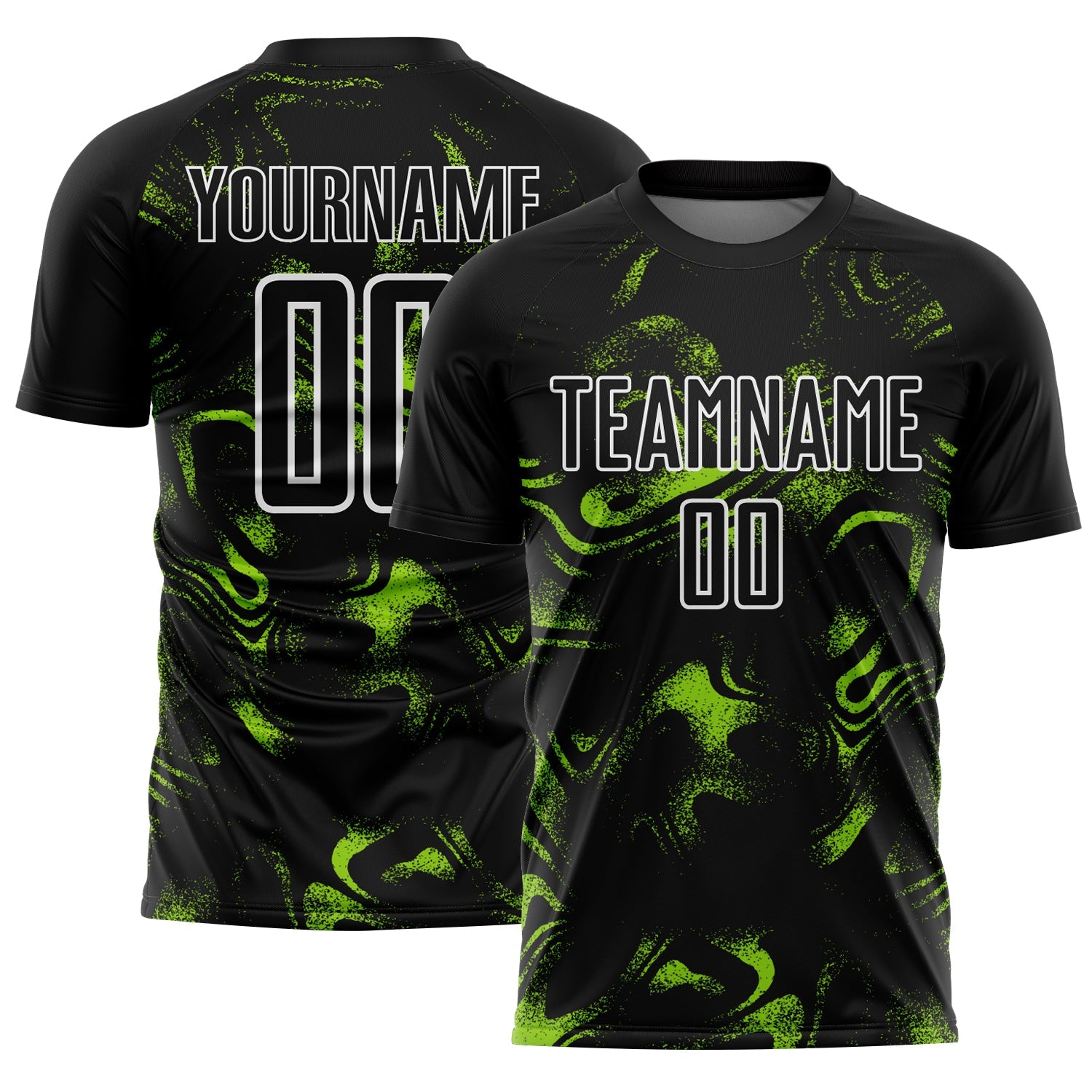 Custom Black Neon Green-White Abstract Liquid Sublimation Soccer Uniform Jersey