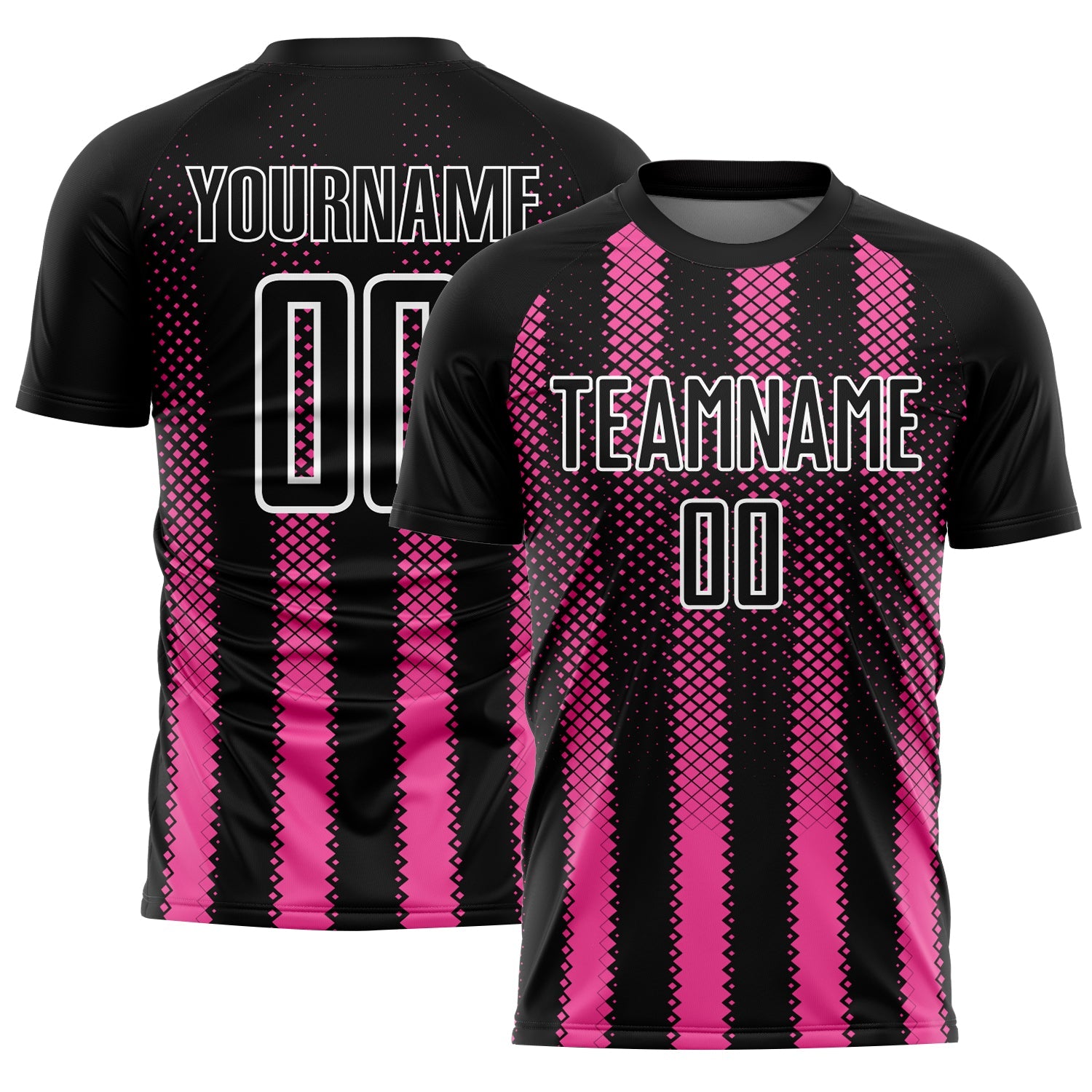 Custom Black Pink-White Geometric Shape Sublimation Soccer Uniform Jersey