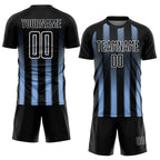 Custom Black Light Blue-White Geometric Shape Sublimation Soccer Uniform Jersey