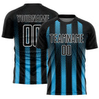 Custom Black Sky Blue-White Geometric Shape Sublimation Soccer Uniform Jersey