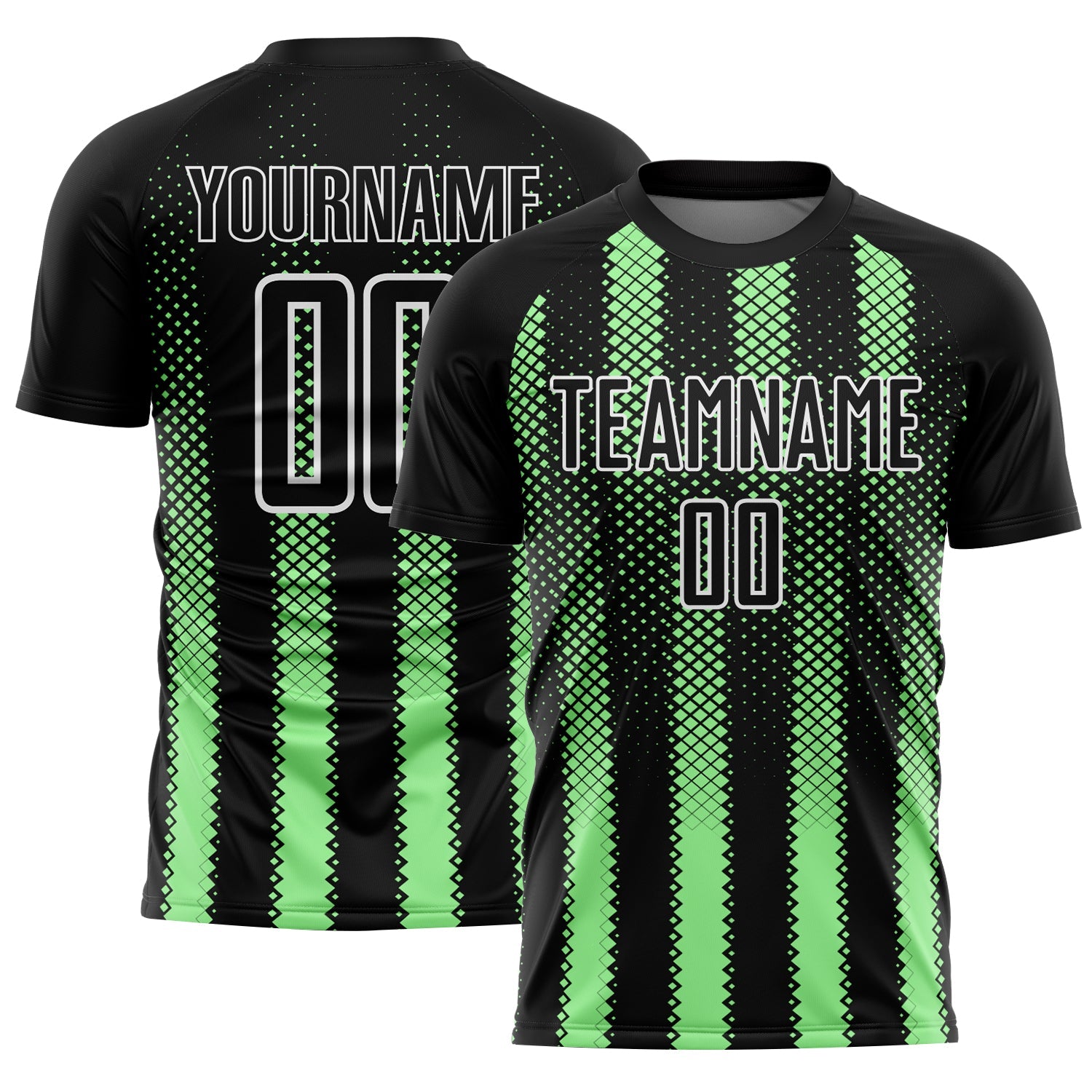 Custom Black Pea Green-White Geometric Shape Sublimation Soccer Uniform Jersey