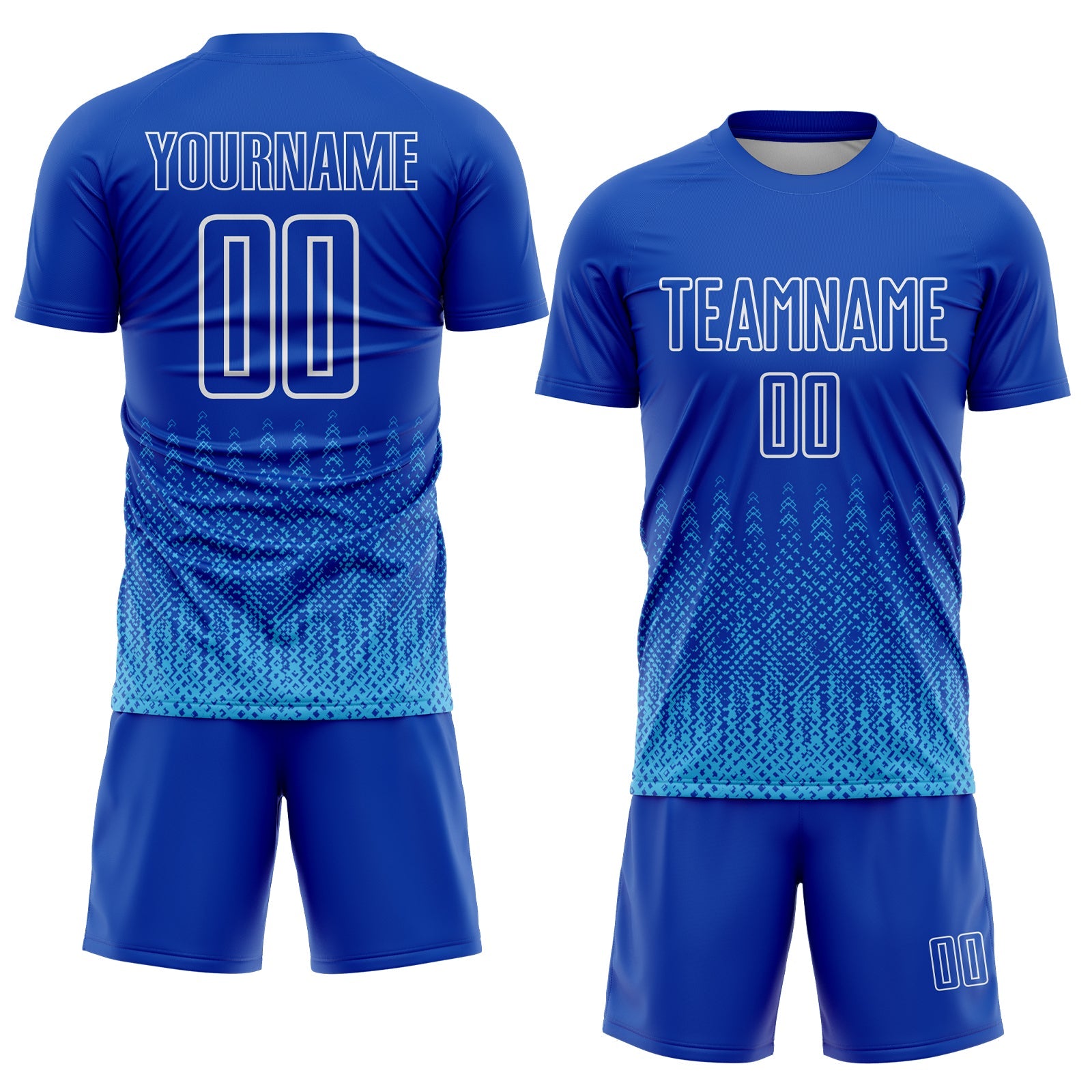 Custom Royal Sky Blue-White Geometric Shape Sublimation Soccer Uniform Jersey
