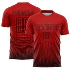 Custom Red Black Geometric Shape Sublimation Soccer Uniform Jersey