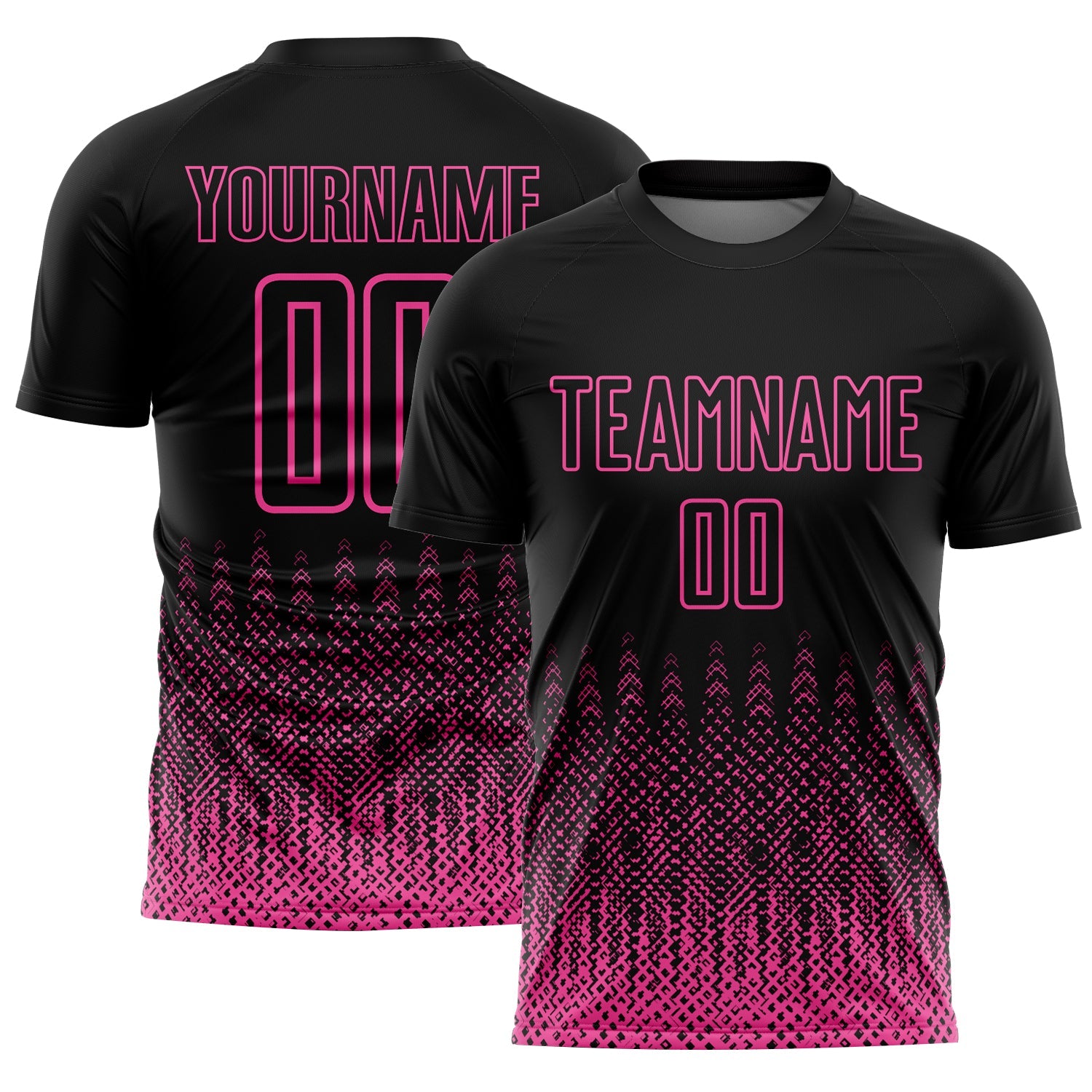 Custom Black Pink Geometric Shape Sublimation Soccer Uniform Jersey