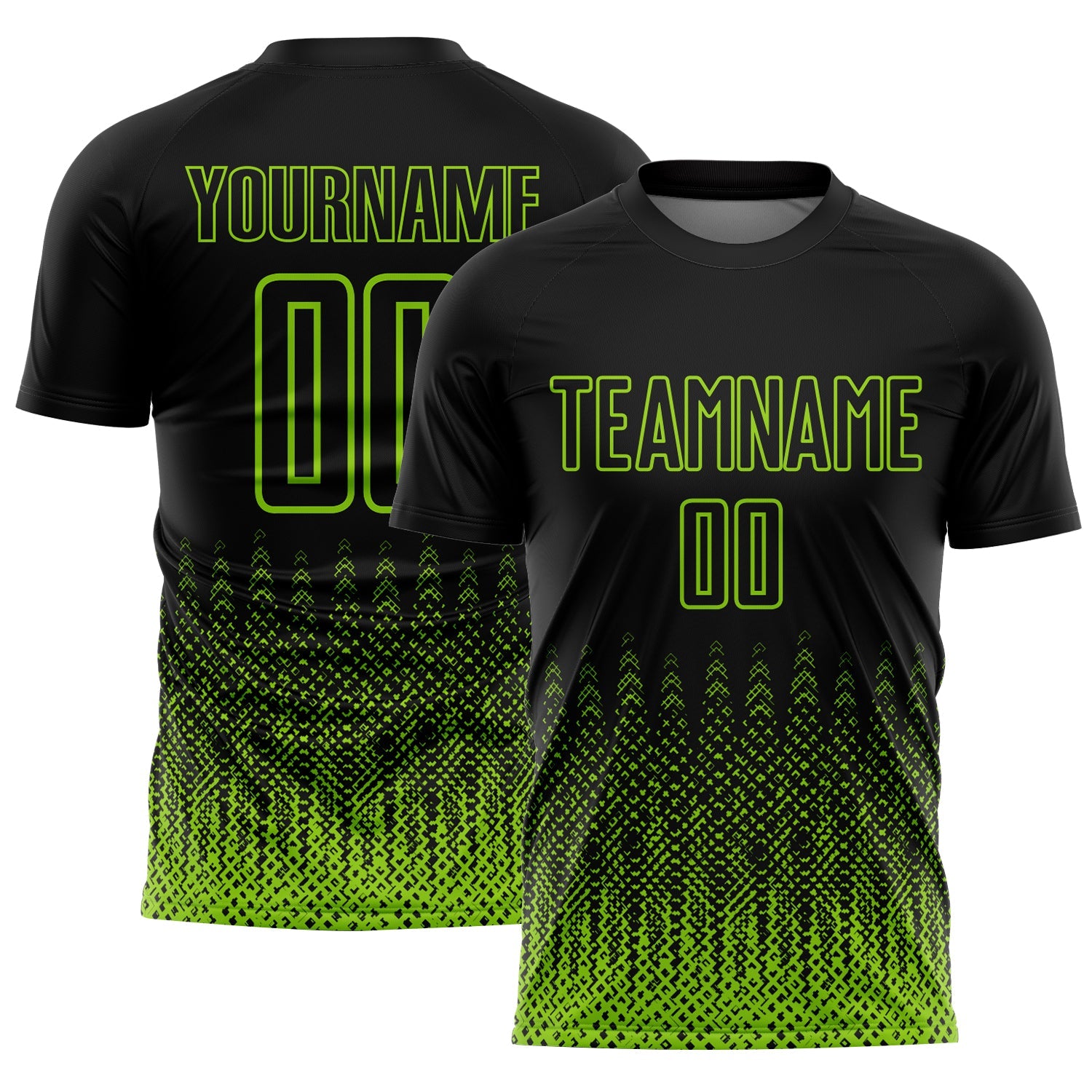 Custom Black Neon Green Geometric Shape Sublimation Soccer Uniform Jersey