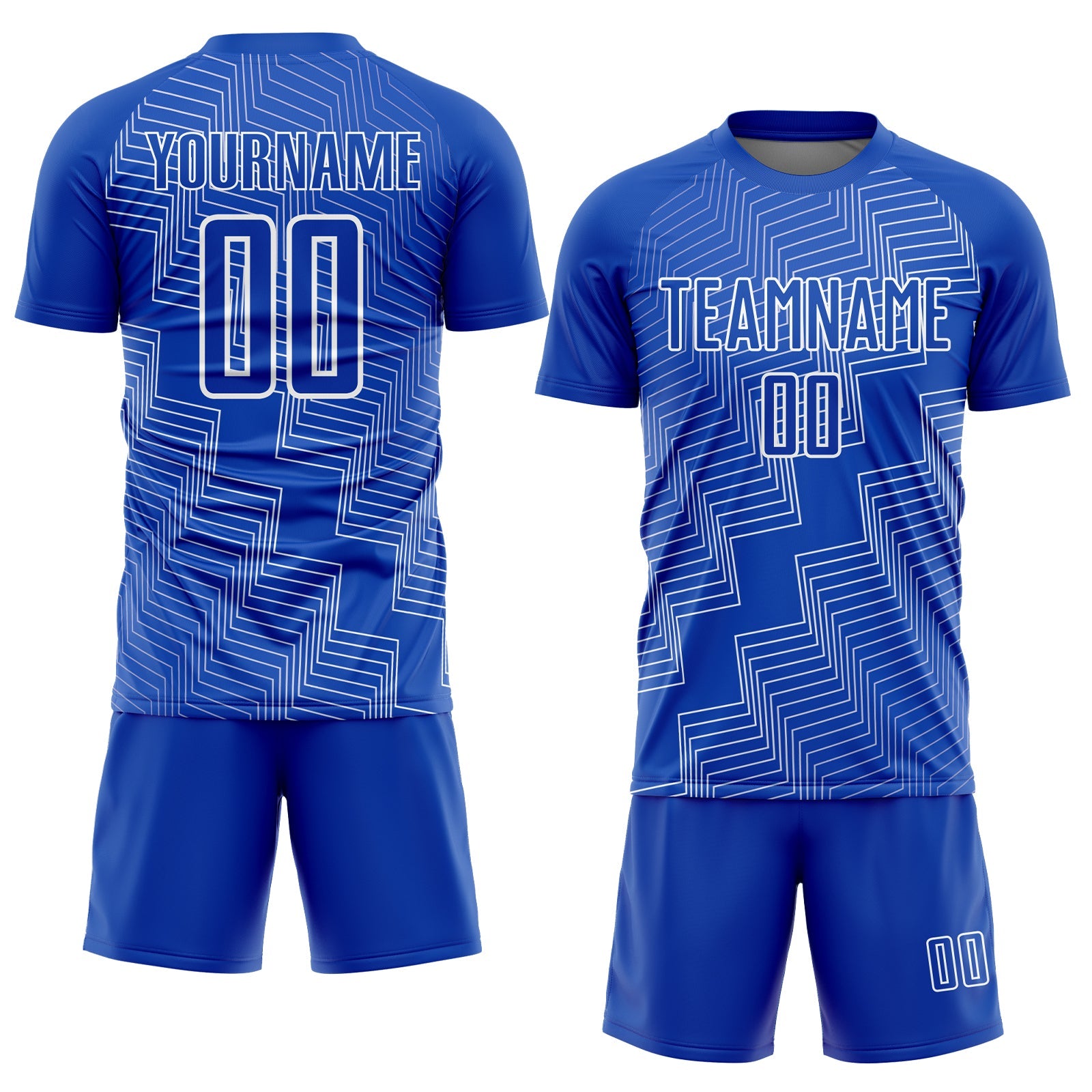 Custom Thunder Blue White Zigzag Shape Sublimation Soccer Uniform Jersey