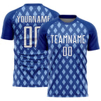 Custom Royal White-Light Blue Geometric Shape Sublimation Soccer Uniform Jersey