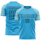 Custom Sky Blue Black Geometric Shape Sublimation Soccer Uniform Jersey