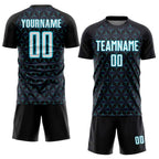Custom Black White-Lakes Blue Geometric Shape Sublimation Soccer Uniform Jersey