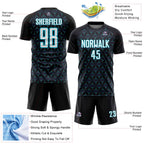 Custom Black White-Lakes Blue Geometric Shape Sublimation Soccer Uniform Jersey
