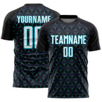 Custom Black White-Lakes Blue Geometric Shape Sublimation Soccer Uniform Jersey