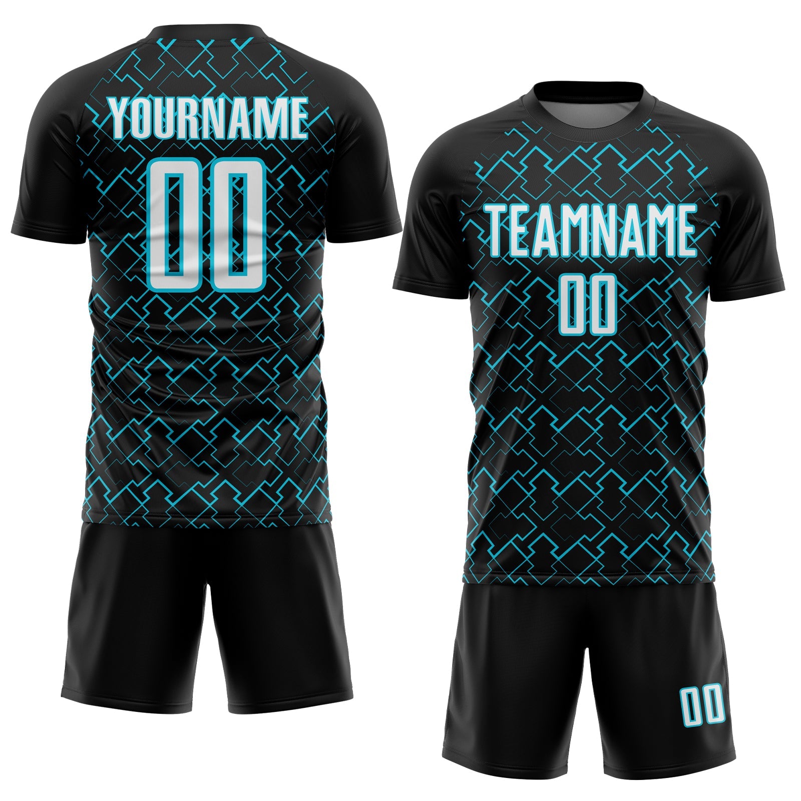 Custom Black White-Lakes Blue Geometric Shape Sublimation Soccer Uniform Jersey