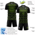 Custom Black Neon Green Geometric Shape Sublimation Soccer Uniform Jersey