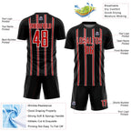 Custom Black Red-White Stripe Line Sublimation Soccer Uniform Jersey