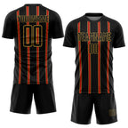 Custom Black Red-Old Gold Stripe Line Sublimation Soccer Uniform Jersey