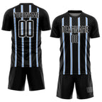 Custom Black Light Blue-White Stripe Line Sublimation Soccer Uniform Jersey