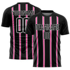 Custom Black Pink-White Stripe Line Sublimation Soccer Uniform Jersey