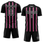 Custom Black Hot Pink-White Stripe Line Sublimation Soccer Uniform Jersey