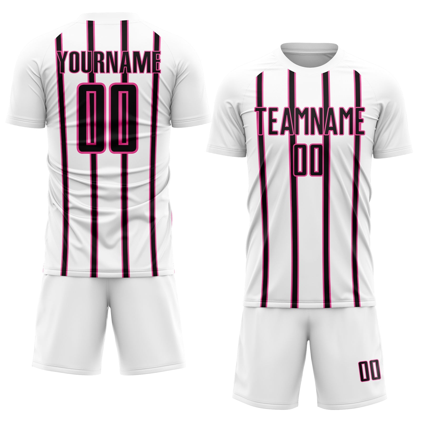 Custom White Black-Pink Stripe Line Sublimation Soccer Uniform Jersey