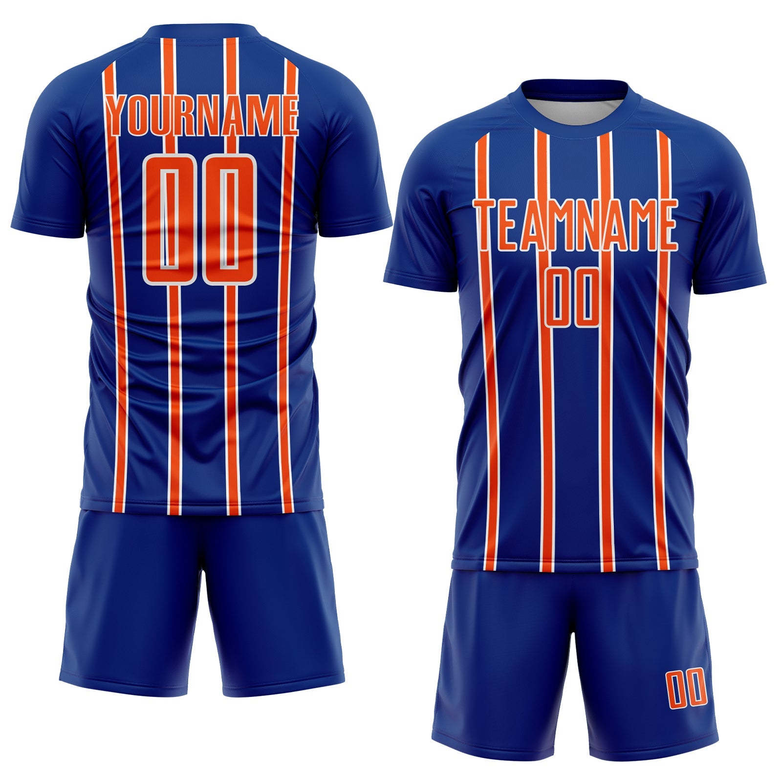 Custom Royal Orange-White Stripe Line Sublimation Soccer Uniform Jersey