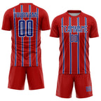 Custom Red Royal-White Stripe Line Sublimation Soccer Uniform Jersey