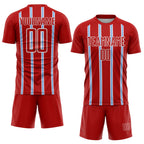 Custom Red Light Blue-White Stripe Line Sublimation Soccer Uniform Jersey