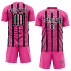 Custom Pink Black-White Stripe Line Sublimation Soccer Uniform Jersey