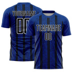 Custom Royal Black-White Stripe Line Sublimation Soccer Uniform Jersey