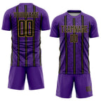 Custom Purple Black-Old Gold Stripe Line Sublimation Soccer Uniform Jersey