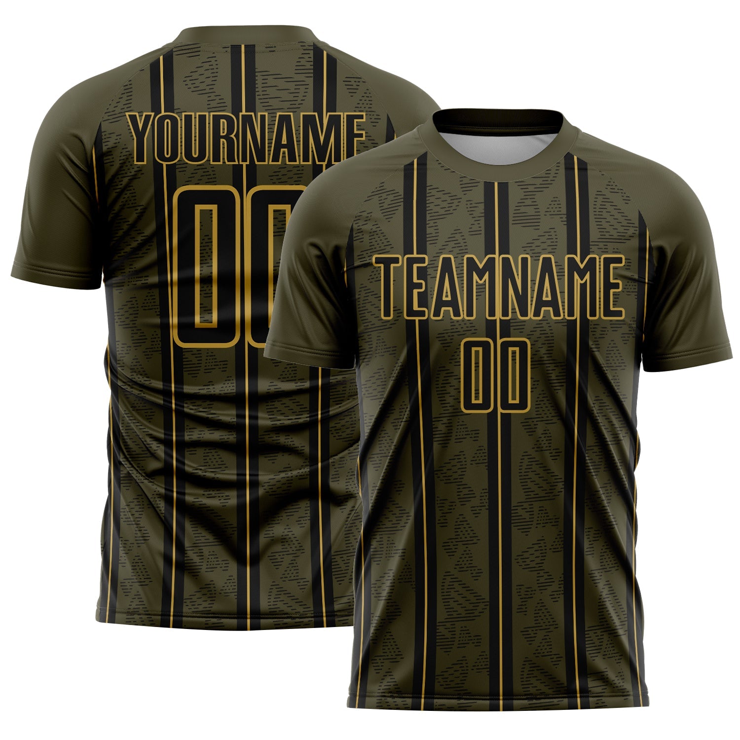 Custom Olive Black-Old Gold Stripe Line Sublimation Salute To Service Soccer Uniform Jersey