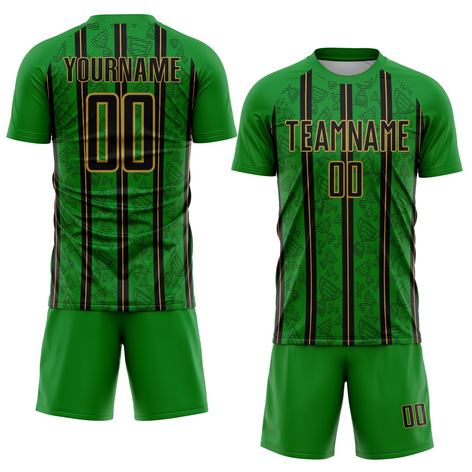 Custom Grass Green Black-Old Gold Stripe Line Sublimation Soccer Uniform Jersey