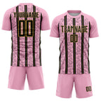 Custom Light Pink Black-Old Gold Stripe Line Sublimation Soccer Uniform Jersey