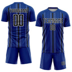 Custom Royal Black-White Stripe Sublimation Soccer Uniform Jersey