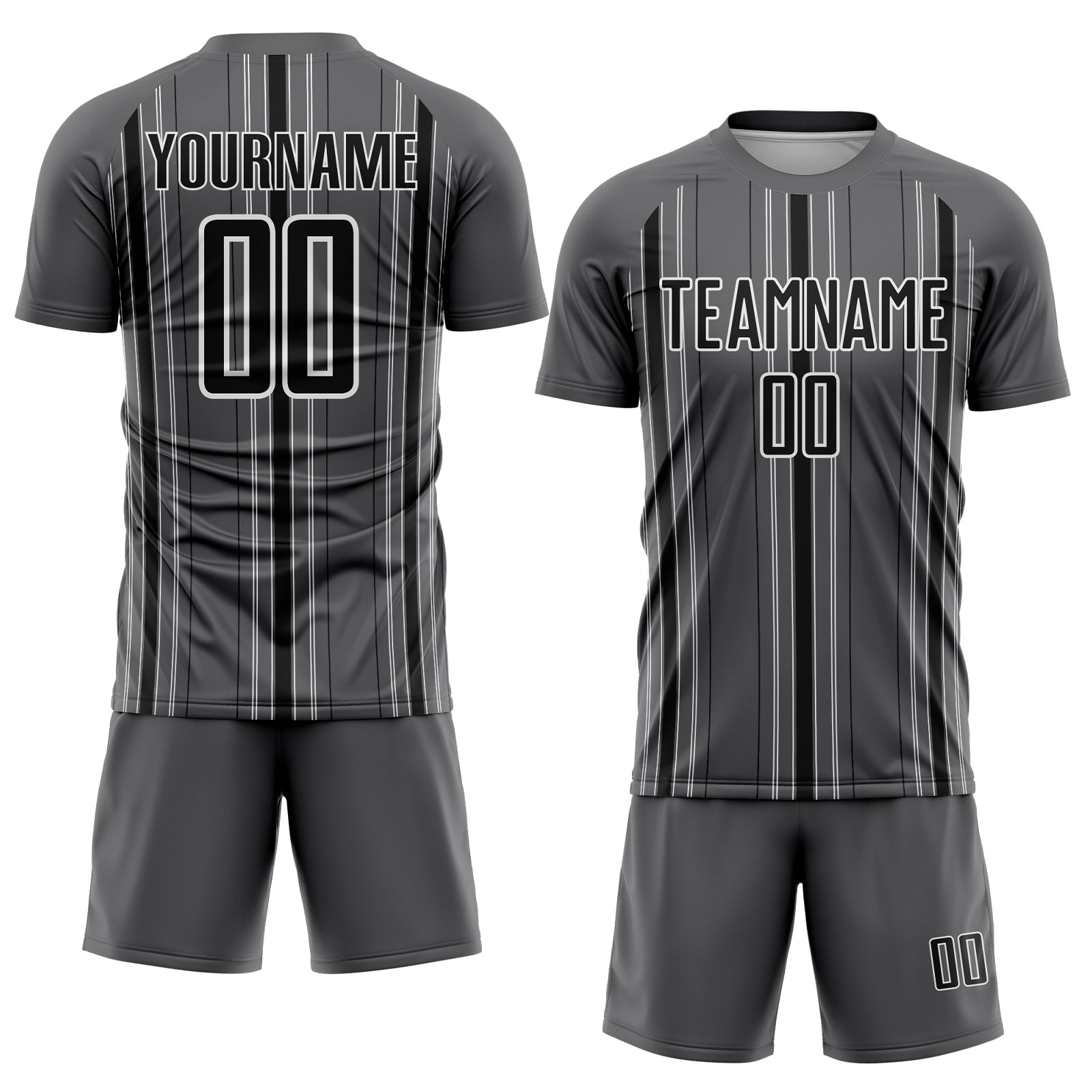 Custom Steel Gray Black-White Stripe Sublimation Soccer Uniform Jersey