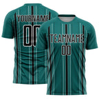 Custom Teal Black-White Stripe Sublimation Soccer Uniform Jersey