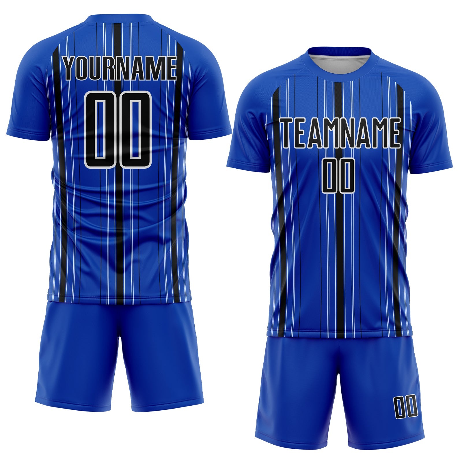 Custom Thunder Blue Black-White Stripe Sublimation Soccer Uniform Jersey